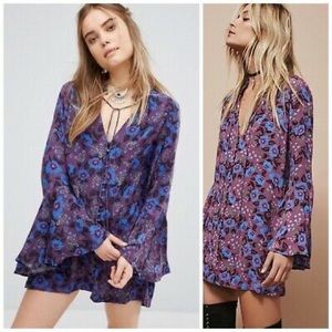 FREE PEOPLE Wine Magic Mystery Printed Tunic S